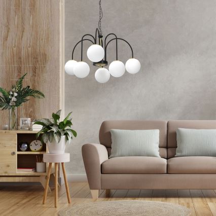 Żyrandol na łańcuchu CAMBRIDGE 6xE14/60W/230V czarny/mosiądz