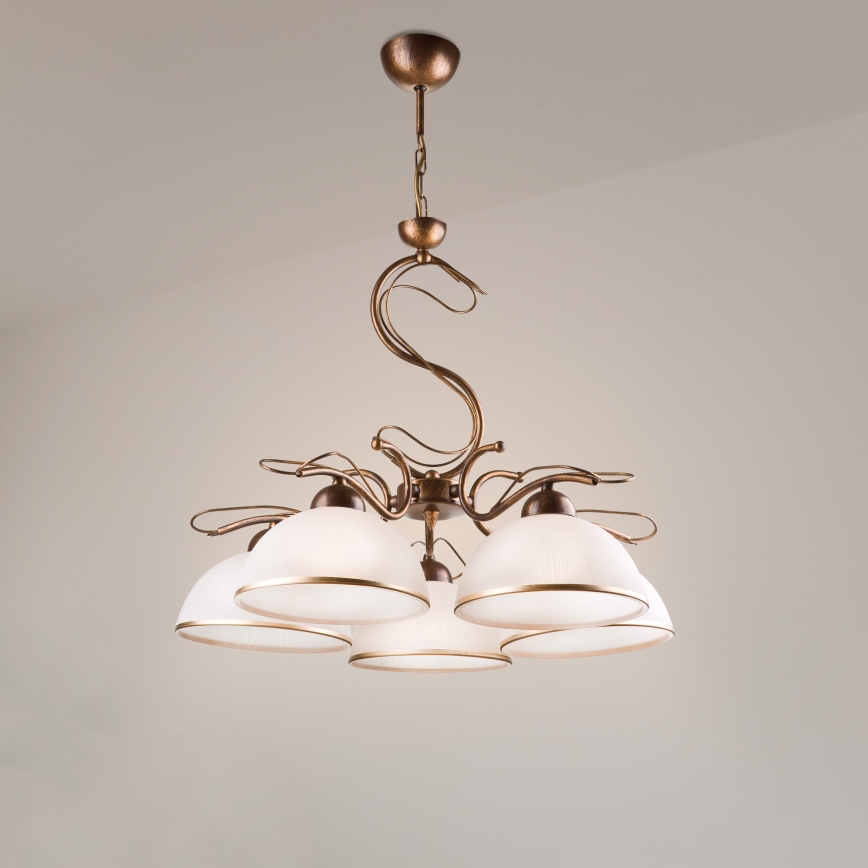 Żyrandol na łańcuchu COBRA 5xE27/60W/230V brąz/patyna