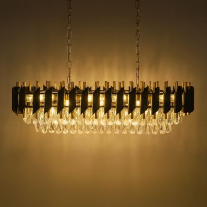Żyrandol na łańcuchu CRISTAL 10xE14/10W/230V czarny/złoty