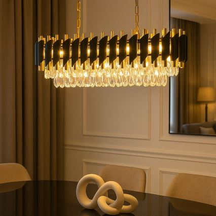 Żyrandol na łańcuchu CRISTAL 10xE14/10W/230V czarny/złoty