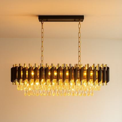 Żyrandol na łańcuchu CRISTAL 10xE14/10W/230V czarny/złoty