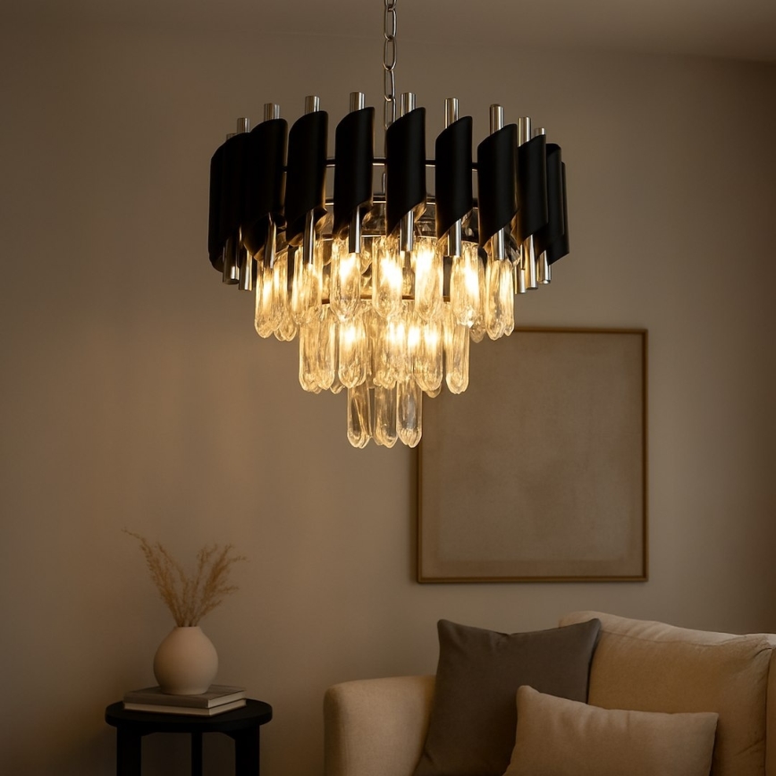 Żyrandol na łańcuchu CRISTAL 5xE14/10W/230V czarny/matowy chrom