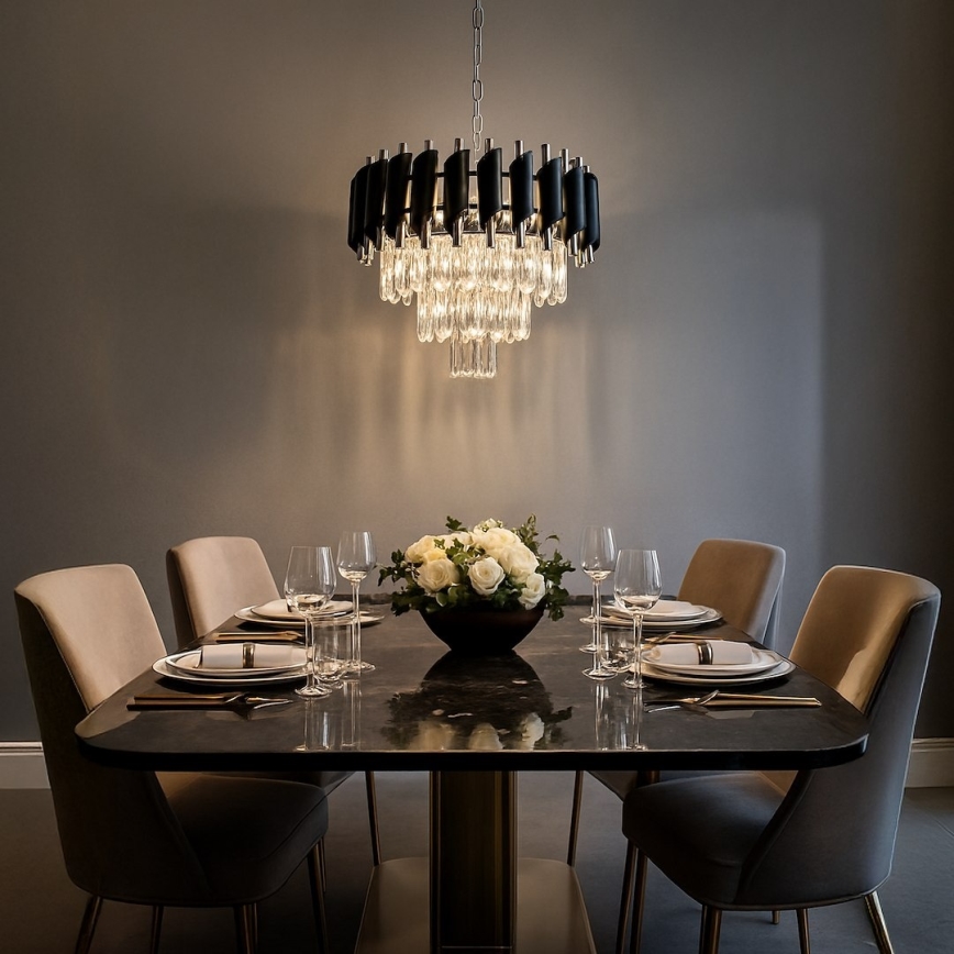 Żyrandol na łańcuchu CRISTAL 5xE14/10W/230V czarny/matowy chrom