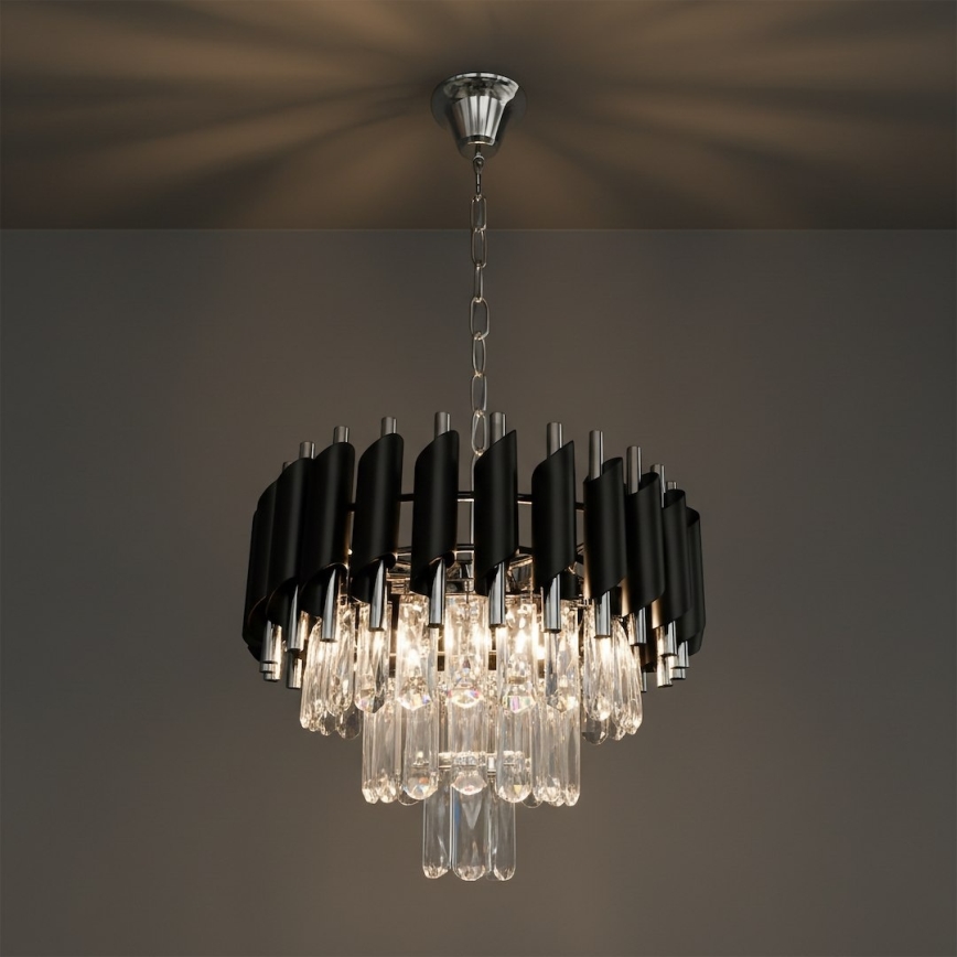 Żyrandol na łańcuchu CRISTAL 5xE14/10W/230V czarny/matowy chrom
