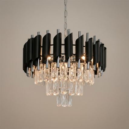 Żyrandol na łańcuchu CRISTAL 5xE14/10W/230V czarny/matowy chrom