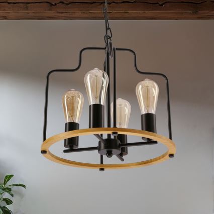 Žyrandol na łańcuchu DATUS 4xE27/40W/230V czarny/brązowy