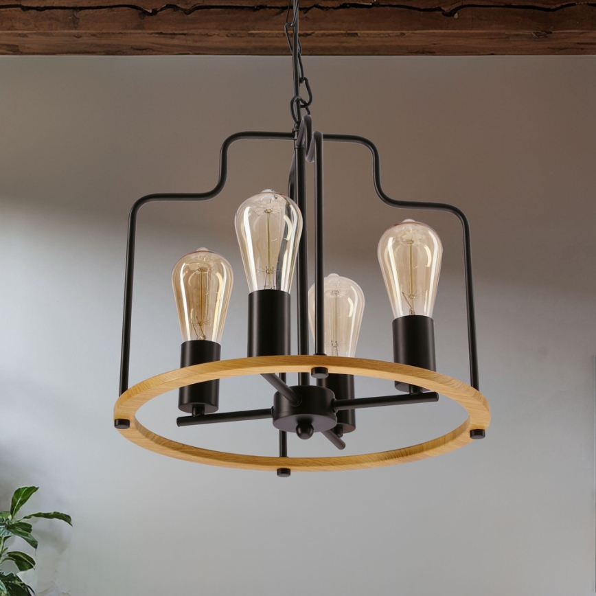 Žyrandol na łańcuchu DATUS 4xE27/40W/230V czarny/brązowy