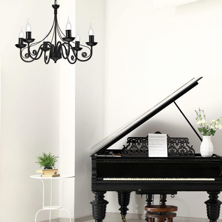 Żyrandol na łańcuchu DONATO 6xE14/40W/230V czarny