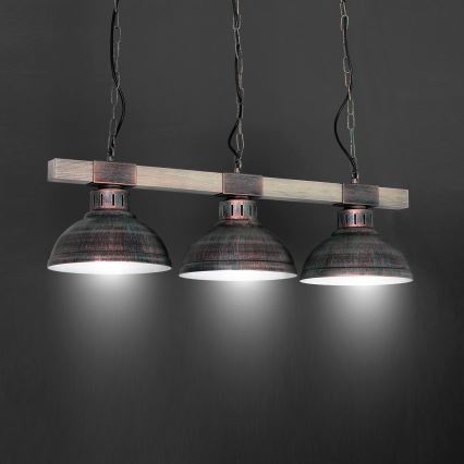 Żyrandol na łańcuchu HAKON 3xE27/60W/230V patyna