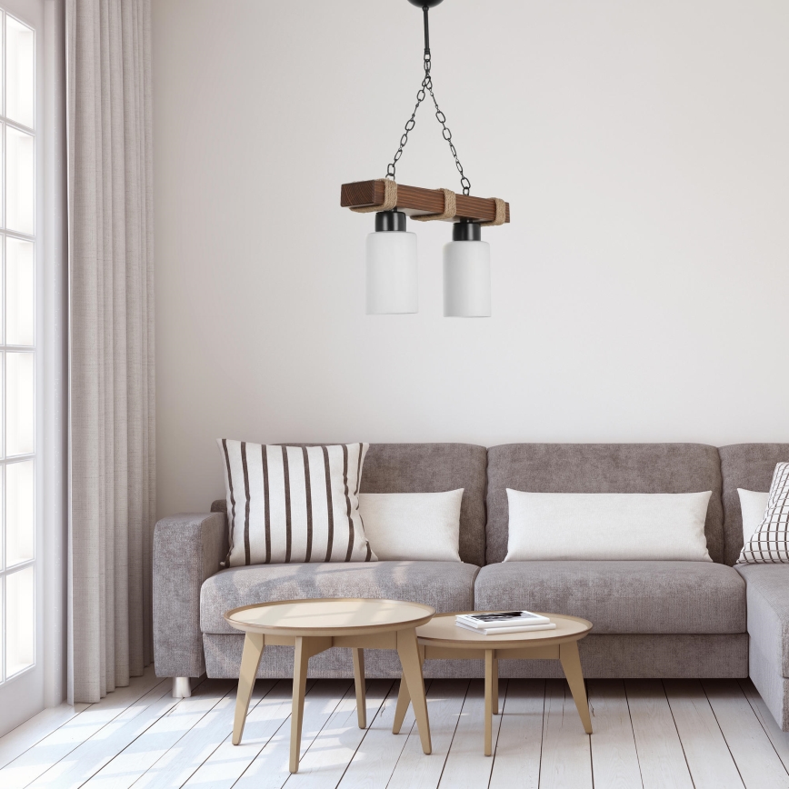 Žyrandol na łańcuchu JASMIN 2xE27/40W/230V brązowy/biały