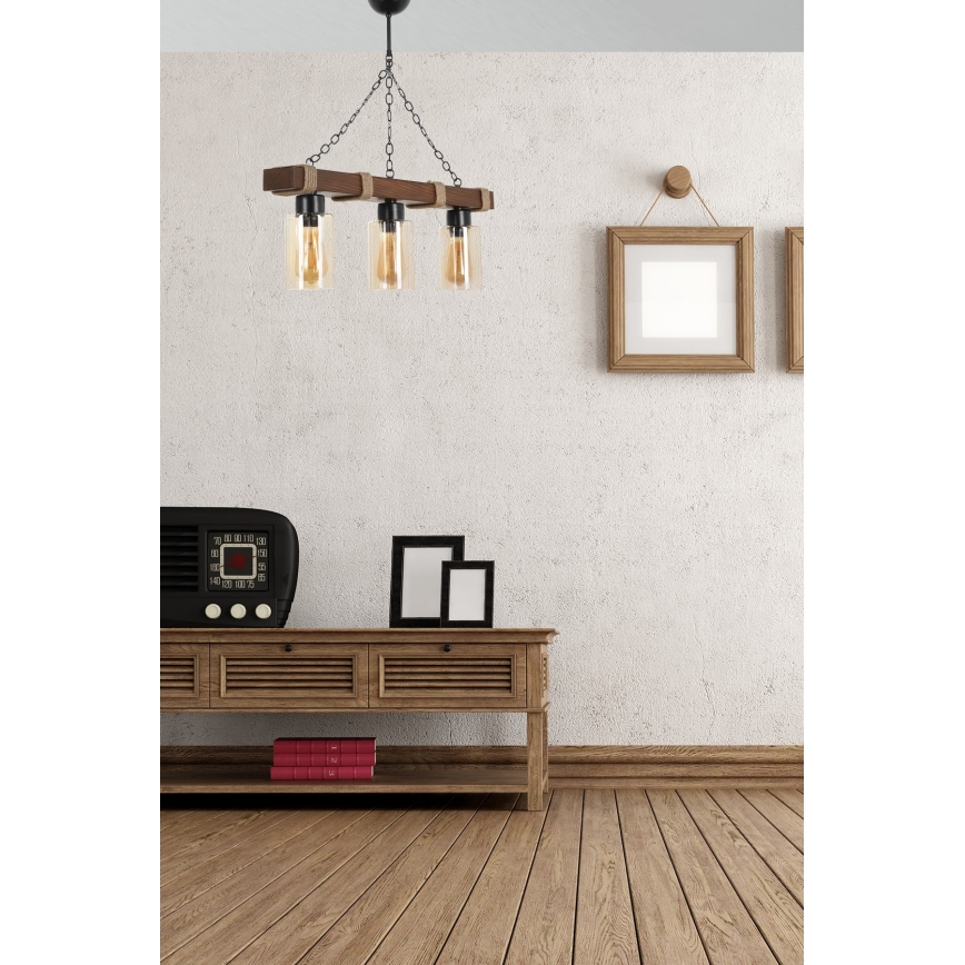 Żyrandol na łańcuchu JASMIN 3xE27/40W/230V brązowy/beżowy