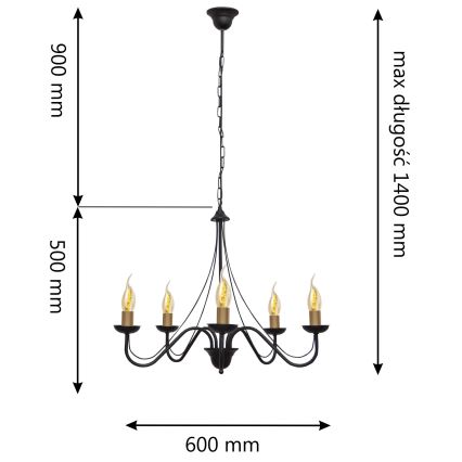 Żyrandol na łańcuchu MALBO 5xE14/60W/230V