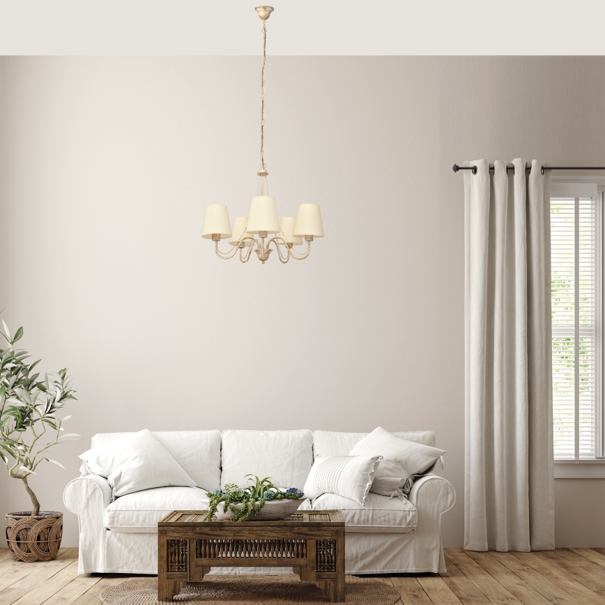 Żyrandol na łańcuchu MALBO 5xE27/15W/230V beżowe