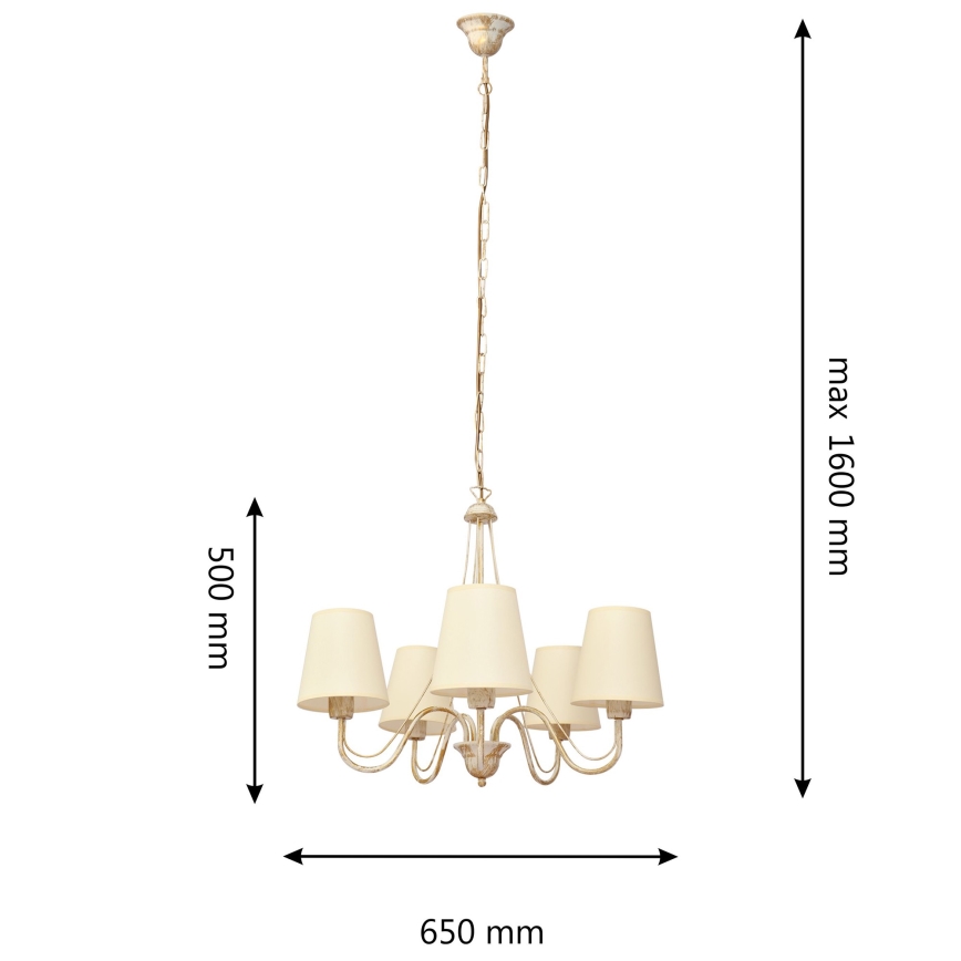 Żyrandol na łańcuchu MALBO 5xE27/15W/230V beżowe