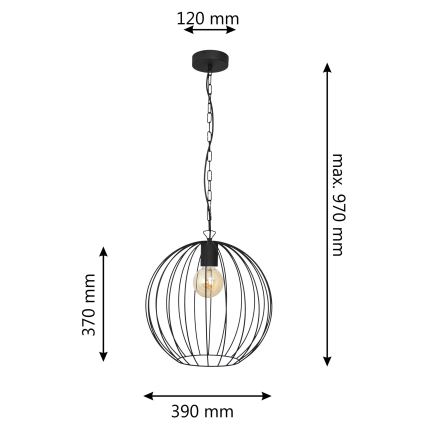 Żyrandol na łańcuchu MERCURE 1xE27/15W/230V czarne