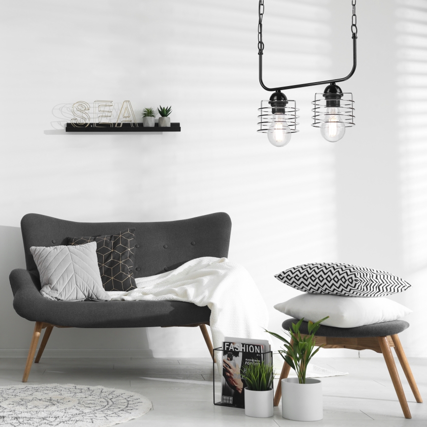Żyrandol na łańcuchu MORGAN 2xE27/60W/230V czarny/chrom