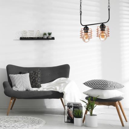 Żyrandol na łańcuchu MORGAN 2xE27/60W/230V czarny/miedziany