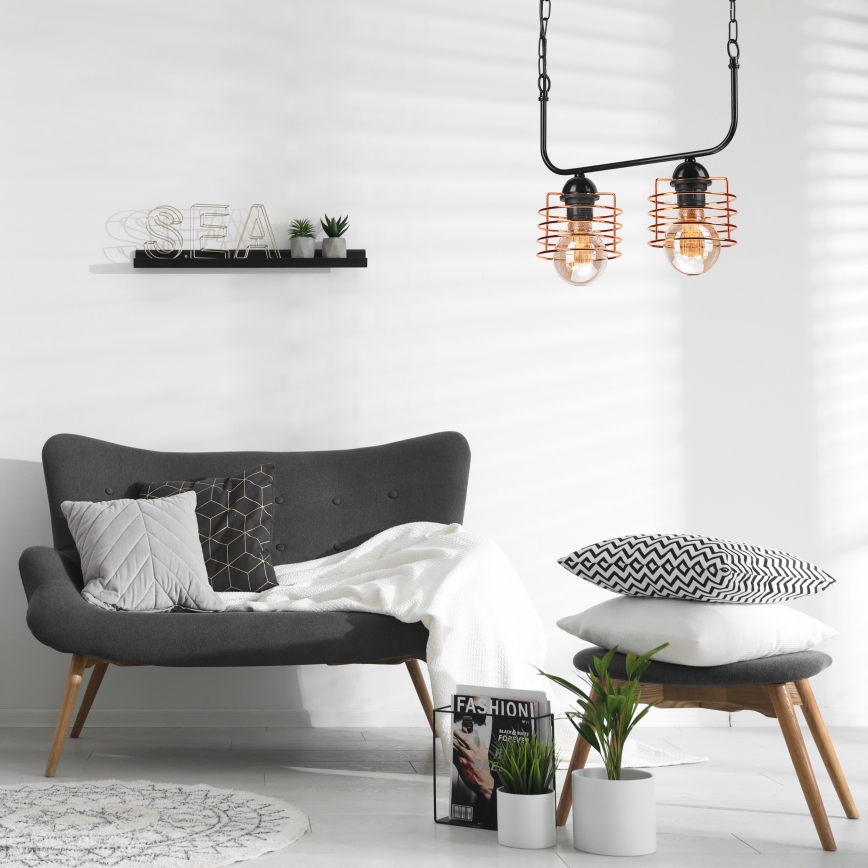 Żyrandol na łańcuchu MORGAN 2xE27/60W/230V czarny/miedziany