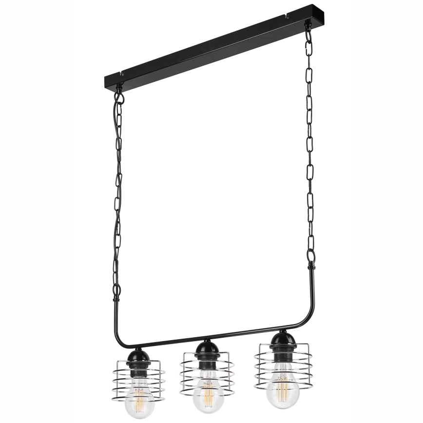 Żyrandol na łańcuchu MORGAN 3xE27/60W/230V czarny/chrom
