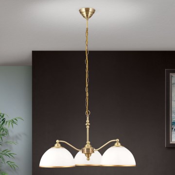 Żyrandol na łańcuchu OLD LAMP 3xE27/40W/230V śr. 65 cm biały/mosiądz