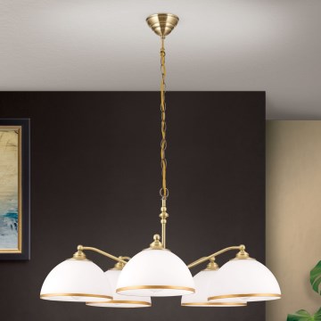 Żyrandol na łańcuchu OLD LAMP 5xE27/40W/230V śr. 75 cm biały/mosiądz
