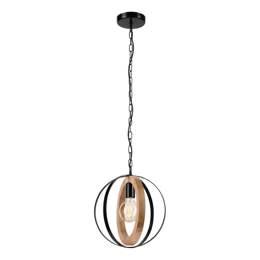 Żyrandol na łańcuchu ONDA 1xE27/15W/230V czarny/dąb