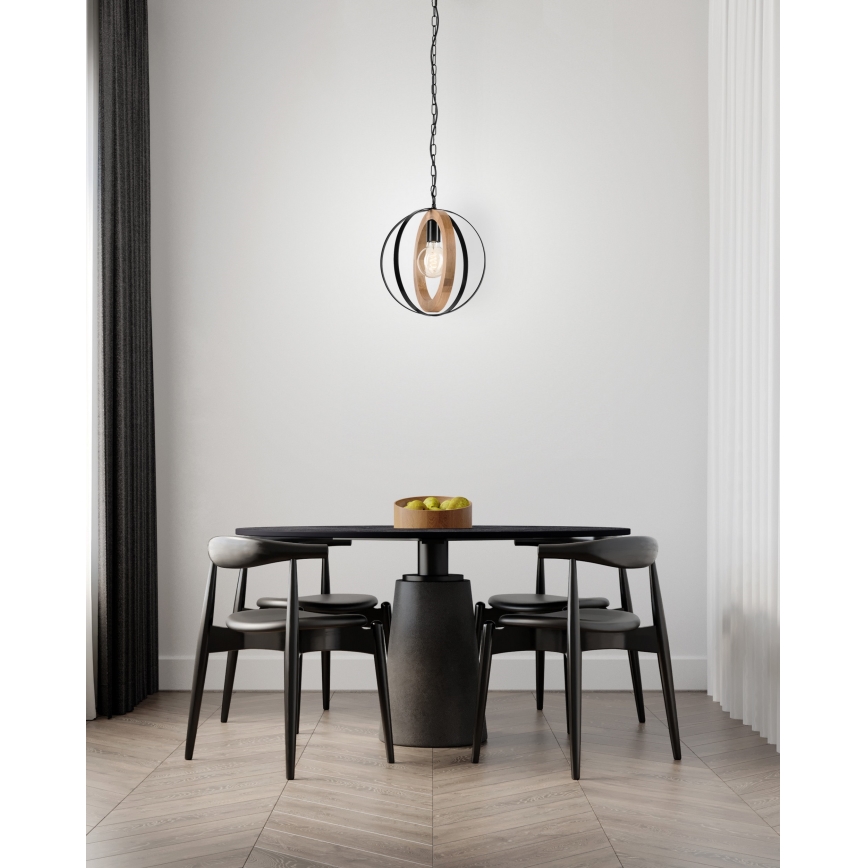 Żyrandol na łańcuchu ONDA 1xE27/15W/230V czarny/dąb
