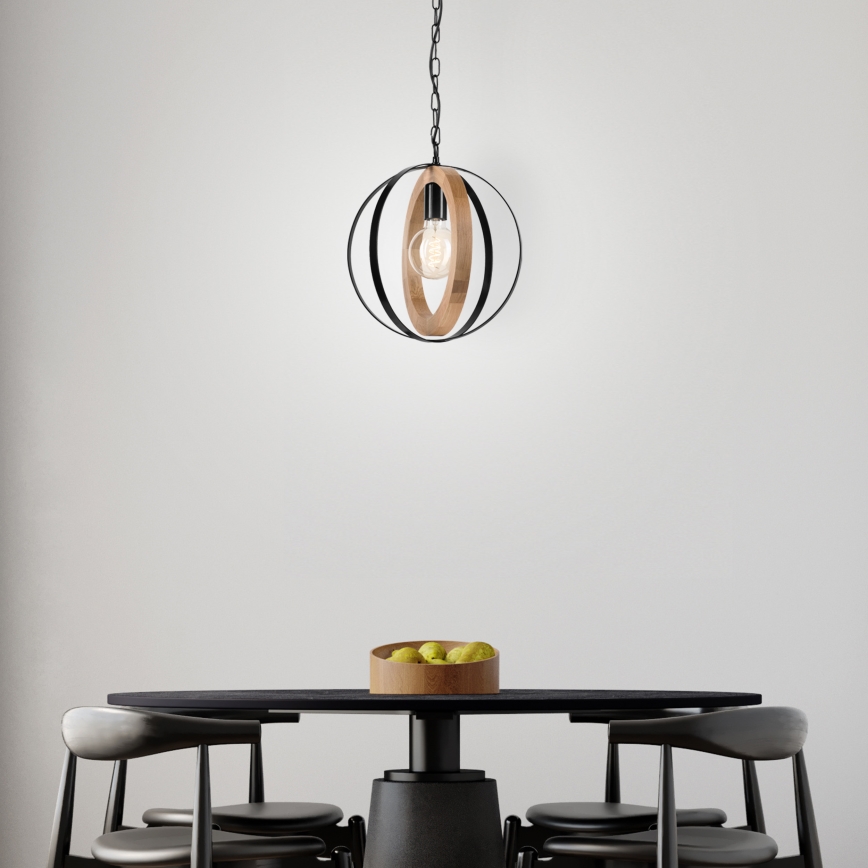 Żyrandol na łańcuchu ONDA 1xE27/15W/230V czarny/dąb