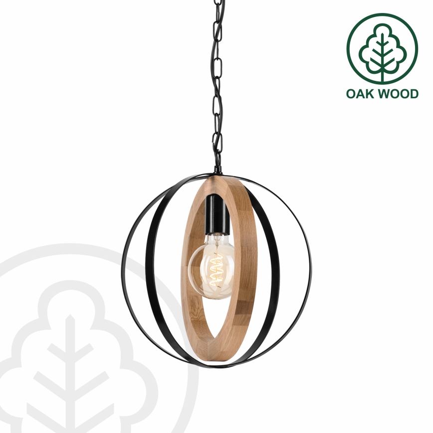 Żyrandol na łańcuchu ONDA 1xE27/15W/230V czarny/dąb