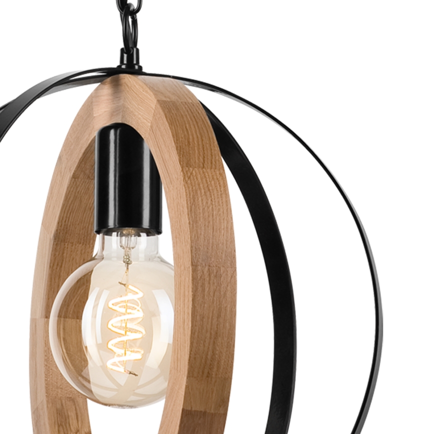 Żyrandol na łańcuchu ONDA 1xE27/15W/230V czarny/dąb