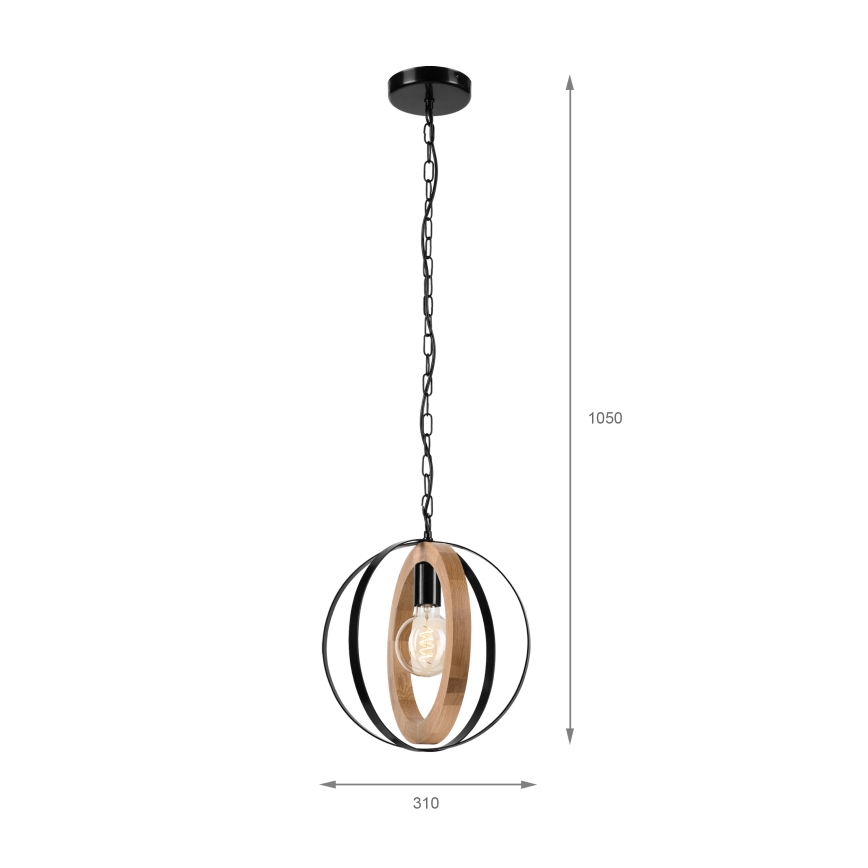 Żyrandol na łańcuchu ONDA 1xE27/15W/230V czarny/dąb