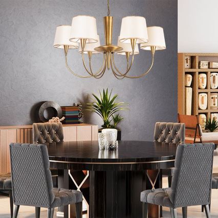 Żyrandol na łańcuchu PARDO 6xE27/40W/230V złoty/kremowy