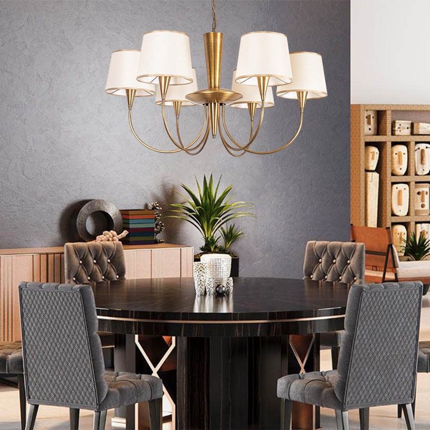 Żyrandol na łańcuchu PARDO 6xE27/40W/230V złoty/kremowy