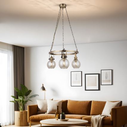 Żyrandol na łańcuchu POLINO 3xE27/40W/230V brązowy