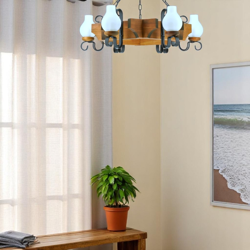 Żyrandol na łańcuchu QUEEN 6xE14/40W/230V buk