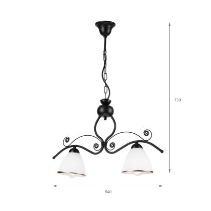 Żyrandol na łańcuchu RETRO 2xE27/60W/230V matowa czarny