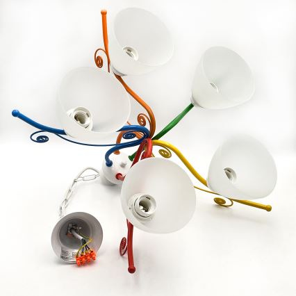 Żyrandol na łańcuchu RETRO 5xE27/60W/230V biały/kolorowy