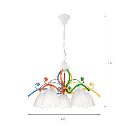 Żyrandol na łańcuchu RETRO 5xE27/60W/230V biały/kolorowy