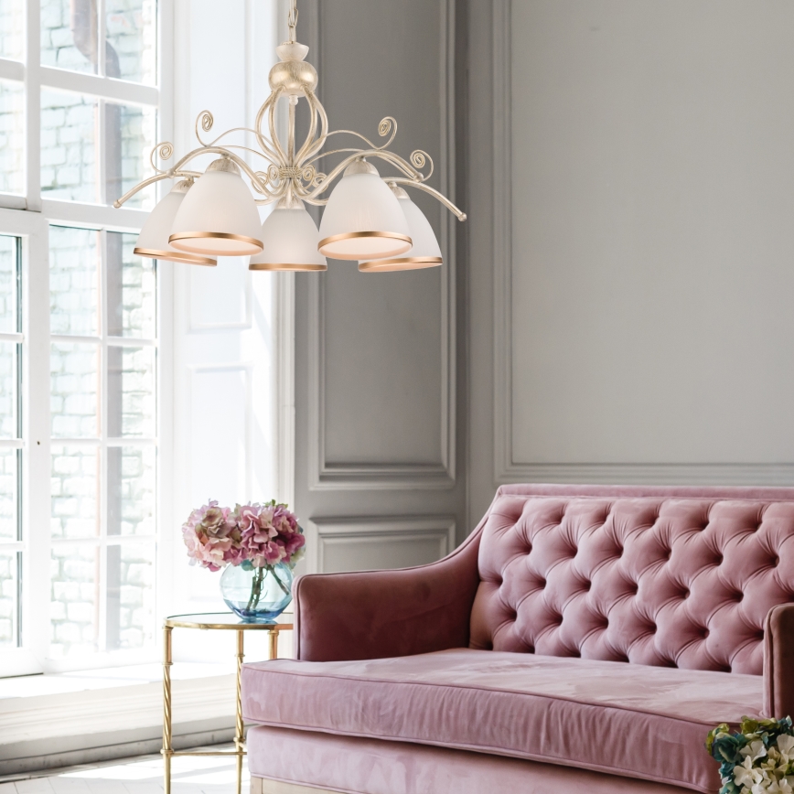 Żyrandol na łańcuchu RETRO II 5xE27/60W/230V biała patyna