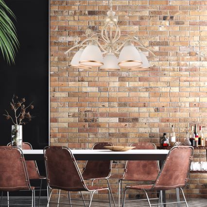 Żyrandol na łańcuchu RETRO II 5xE27/60W/230V biała patyna