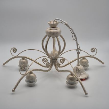 Żyrandol na łańcuchu RETRO II 5xE27/60W/230V biała patyna