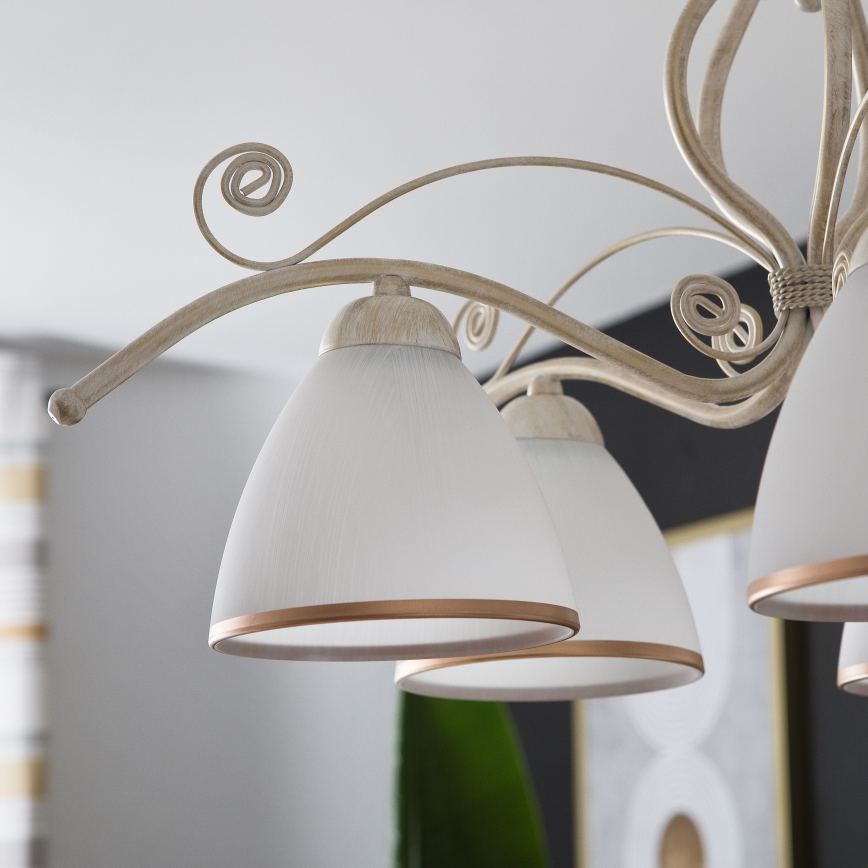 Żyrandol na łańcuchu RETRO II 5xE27/60W/230V biała patyna