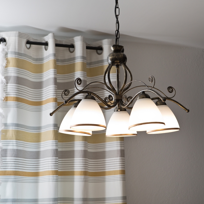 Żyrandol na łańcuchu RETRO II 5xE27/60W/230V czarna patyna