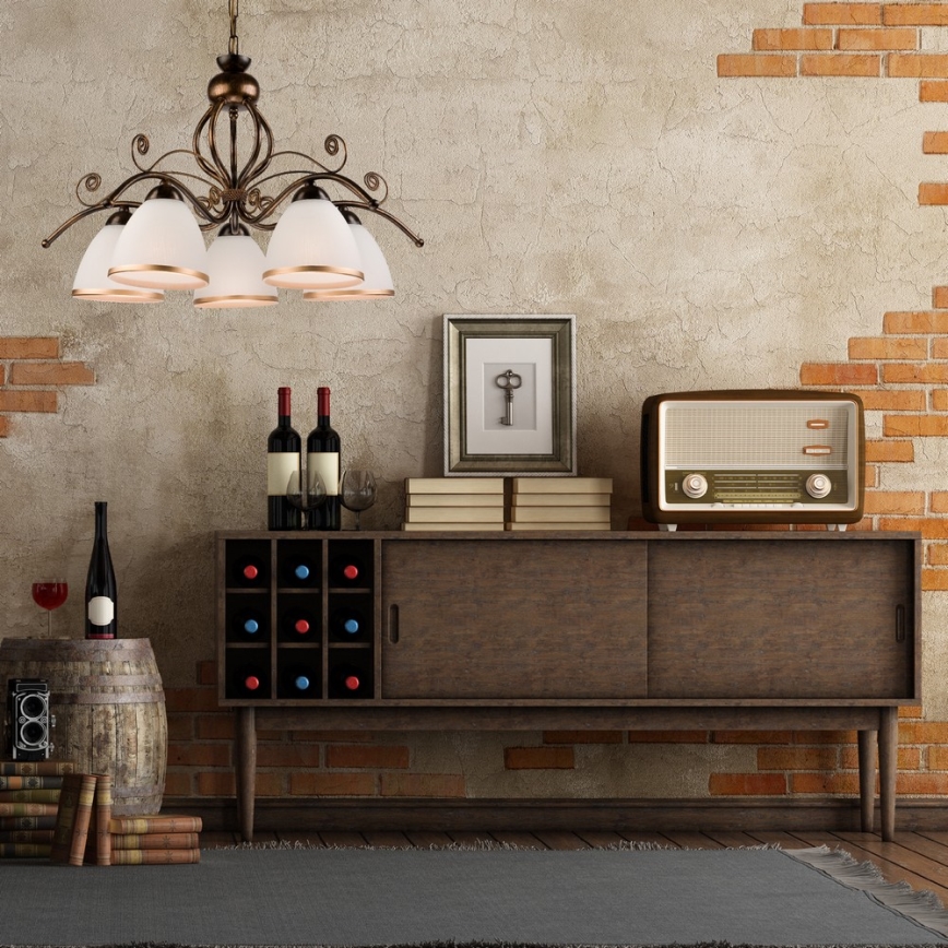 Żyrandol na łańcuchu RETRO II 5xE27/60W/230V czarna patyna