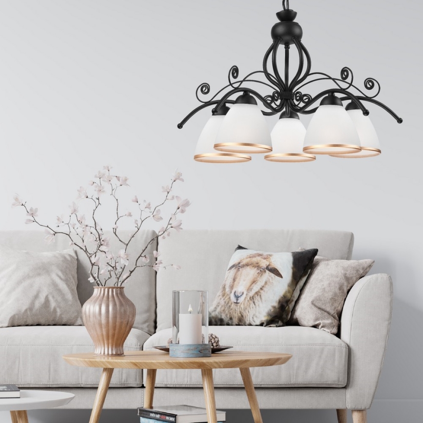 Żyrandol na łańcuchu RETRO II 5xE27/60W/230V czarny mat