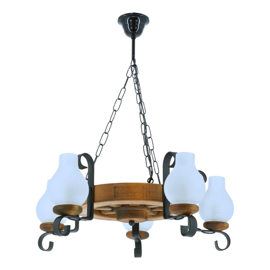 Żyrandol na łańcuchu ROATA 5xE14/40W/230V śr. 30 cm buk - FSC certyfikowano