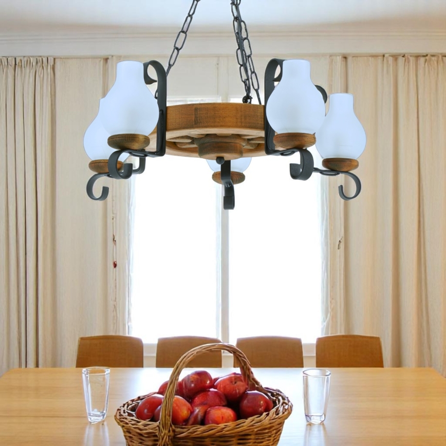 Żyrandol na łańcuchu ROATA 5xE14/40W/230V śr. 30 cm buk