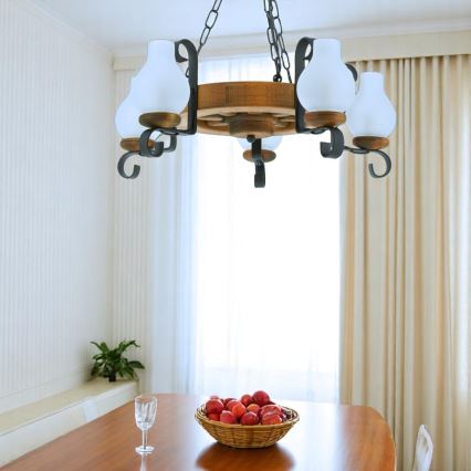 Żyrandol na łańcuchu ROATA 5xE14/40W/230V śr. 30 cm buk
