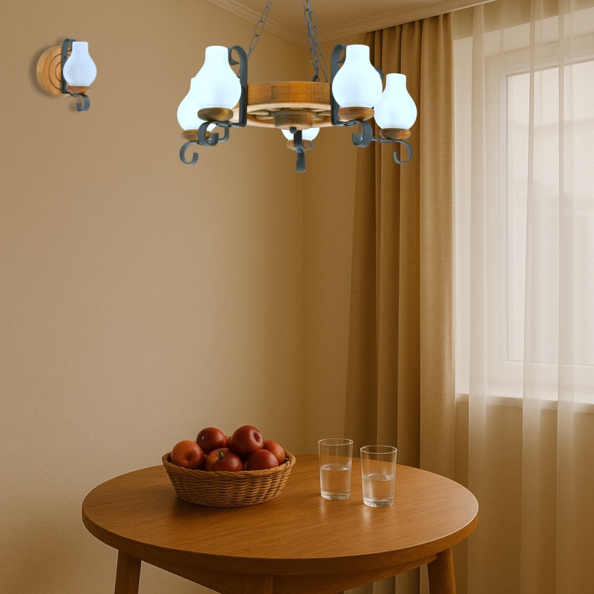 Żyrandol na łańcuchu ROATA 5xE14/40W/230V śr. 30 cm buk