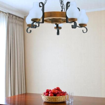 Żyrandol na łańcuchu ROATA 5xE14/40W/230V śr. 30 cm buk